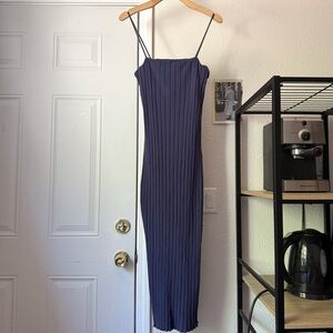COZECO navy indigo blue organic cotton rib ribbed knit bodycon midi dress